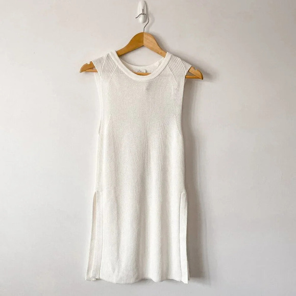 Aritzia Wilfred Palmier Side Split Knit Sleeveless Sweater Oak White Size Small - Picture 4 of 9
